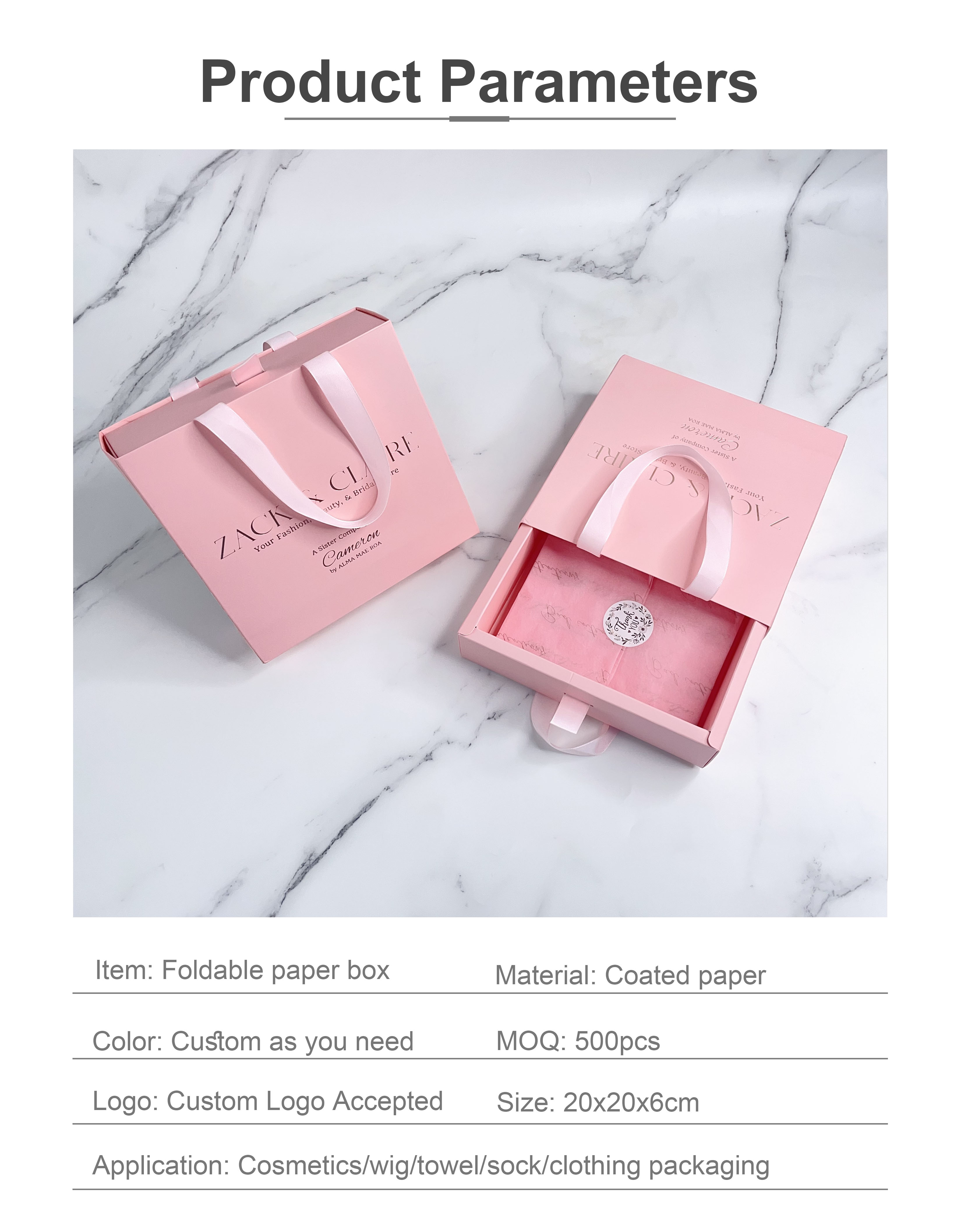 pink foldable drawer paper box